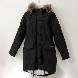 A&F faux fur lined navy military parka
